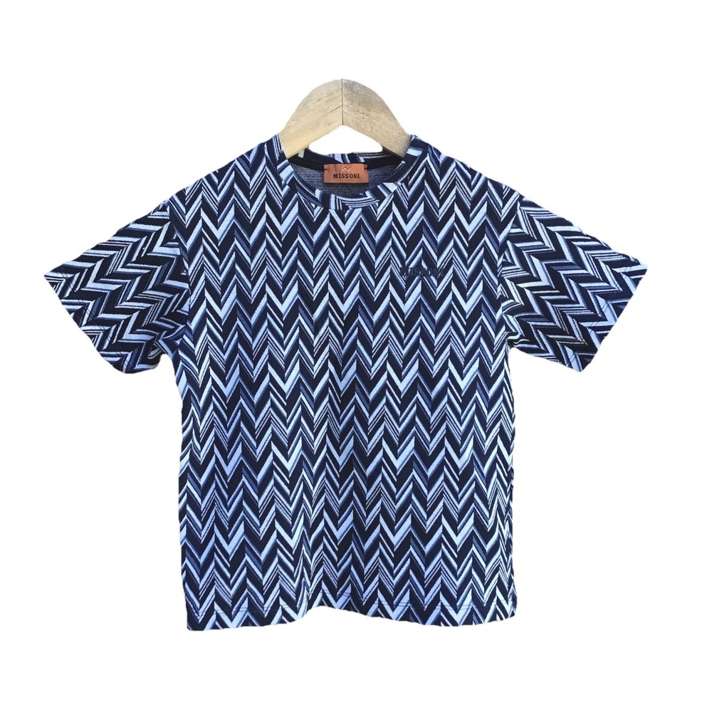 Missoni Kids Chevron Knit T-Shirt Blue Zig Zag Pattern Size 6A Italy Designer